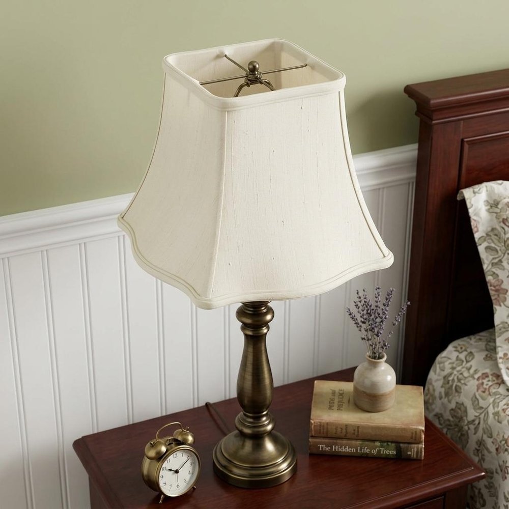 White Monay Shantung Silk Square Lamp Shade in a home interior