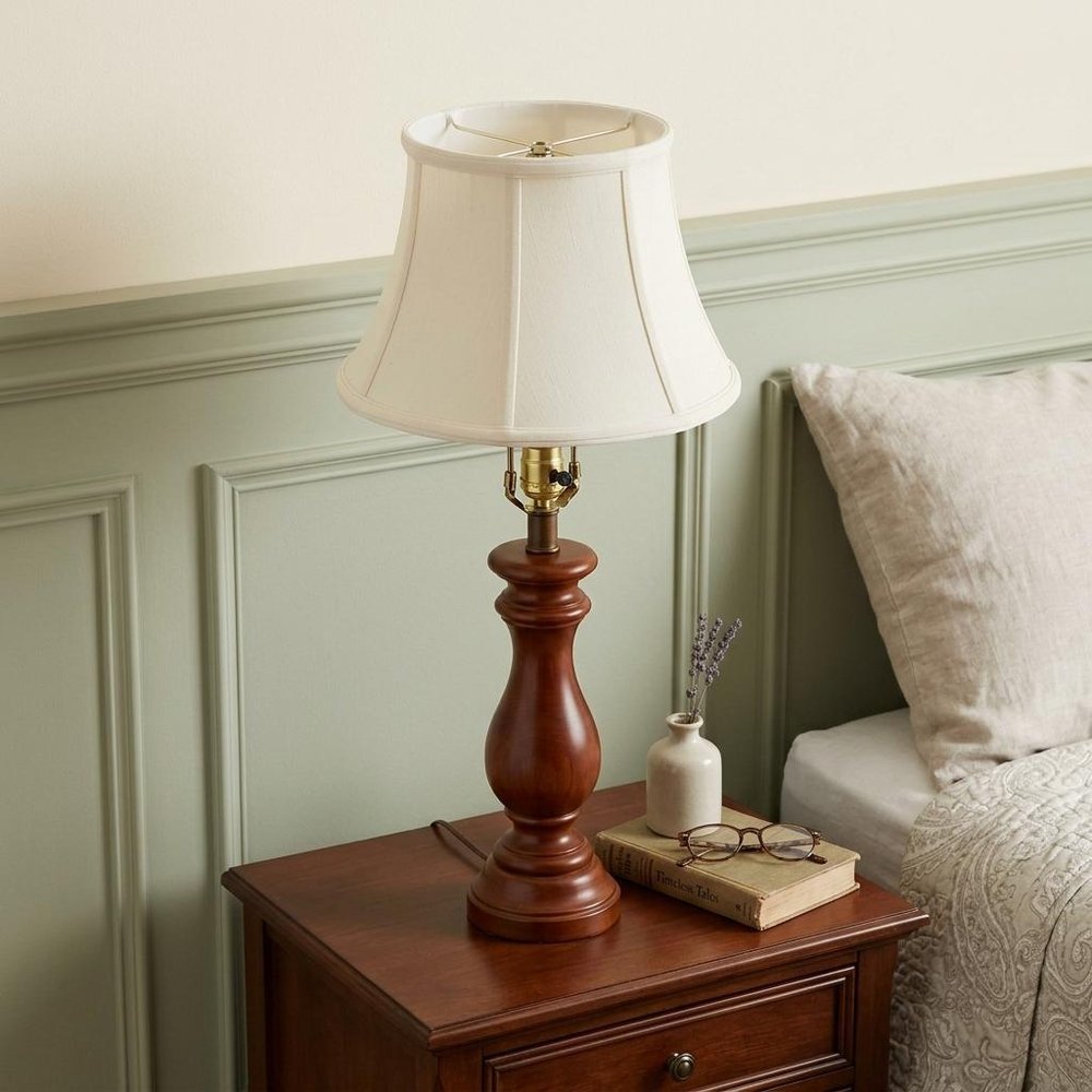 White Monay Shantung Silk Bell Lamp Shade in a home interior