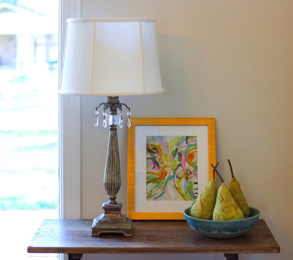 White Linen Drum Lamp Shade - with Spider Attachment close-up detail