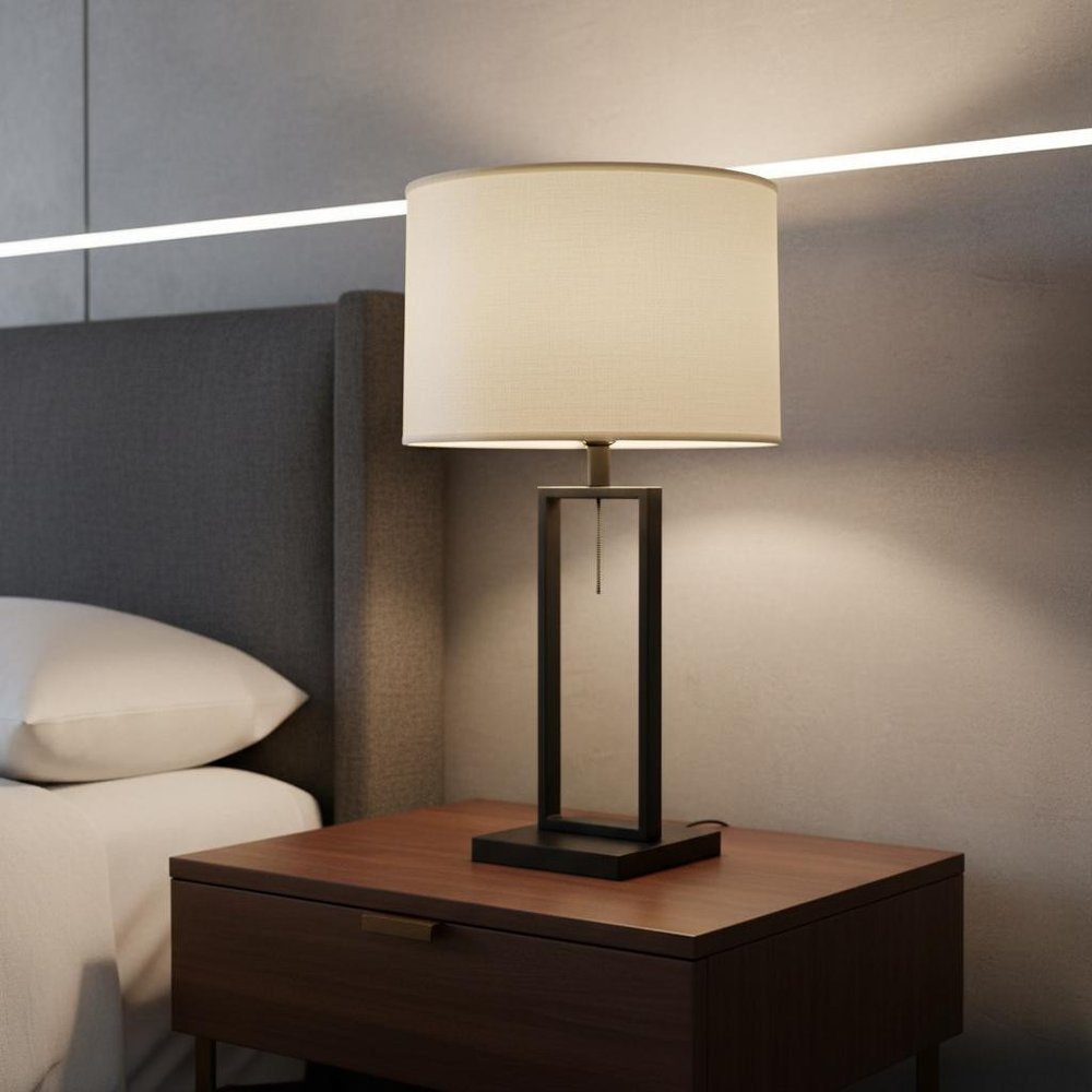 White Linen Drum Lamp Shade in a home interior