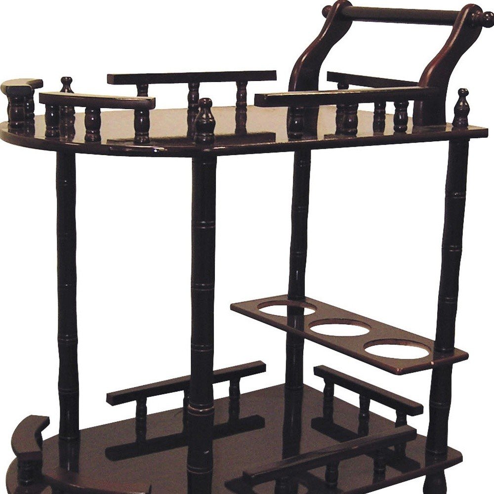 24" Dark Brown Rolling Bar Cart. Bar cart isolated on a plain white background, showing its dark brown color.