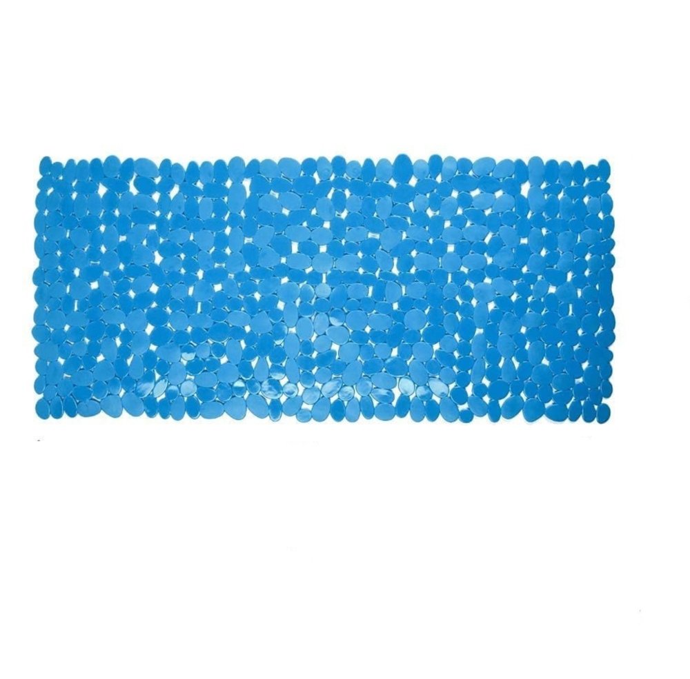 35" Blue Spa Pebbles Non Slip Bathtub Mat. Bath rug isolated on a plain white background, showing a blue plastic surface.