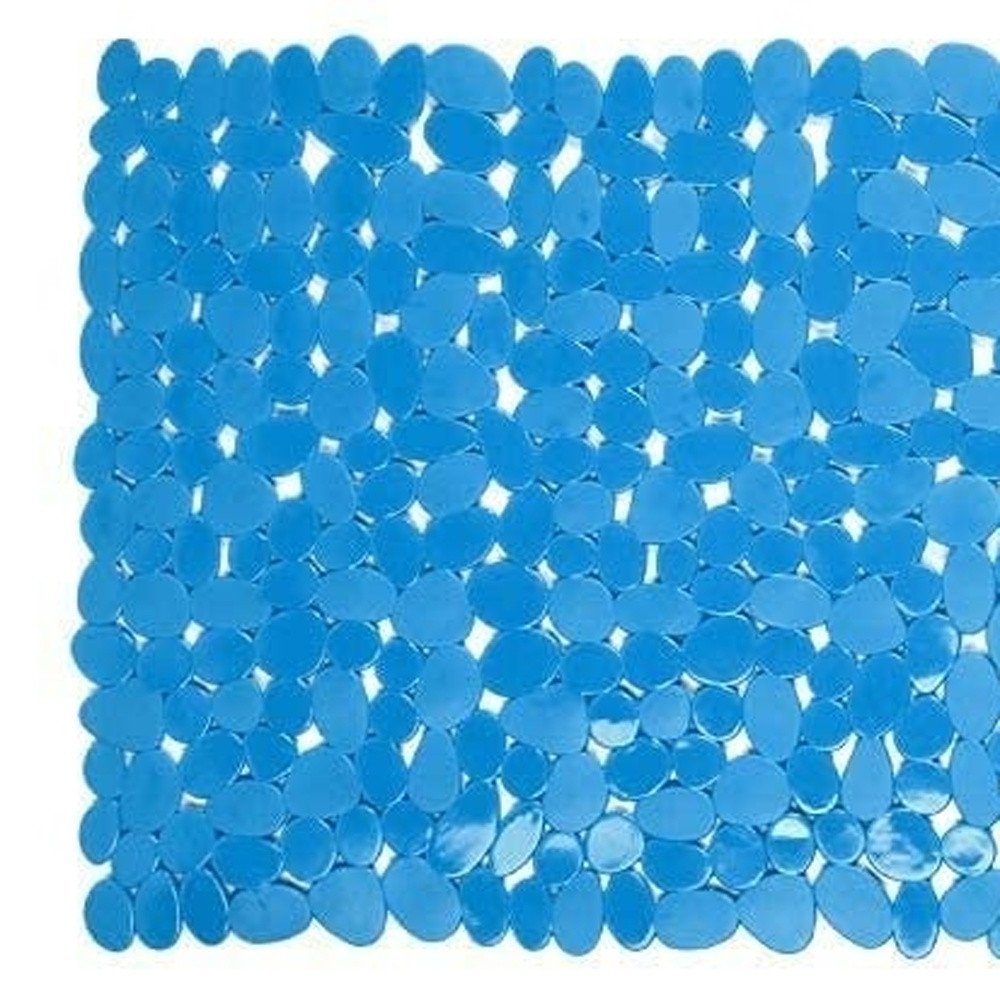 35" Blue Spa Pebbles Non Slip Bathtub Mat. Bath rug isolated on a plain white background, in a blue plastic finish.