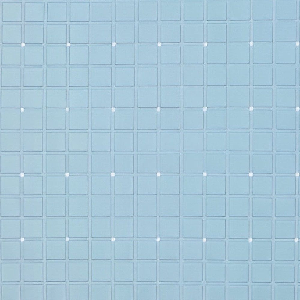 40" Light Blue Geometric Tiles Non Slip Bathtub Mat. Bath rug in blue plastic.