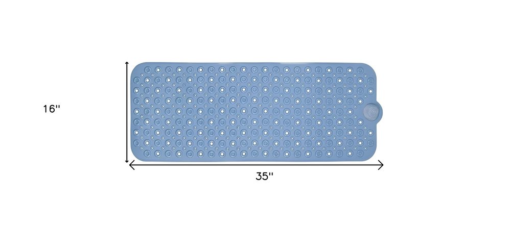 40" Blue Bubbles Non Slip Bathtub Mat. Bath rug isolated on a plain white background, showing a blue plastic surface.