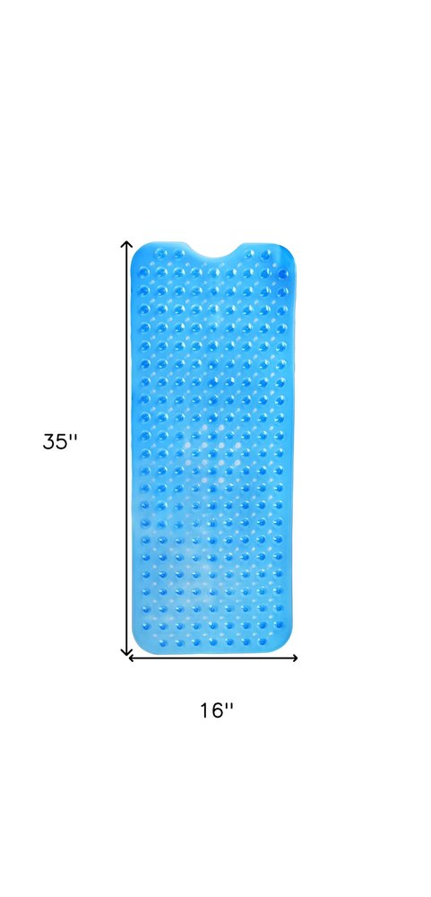40" Translucent Blue Bubbles Non Slip Bathtub Mat. Bath rug isolated on a plain white background, in a blue plastic finish.