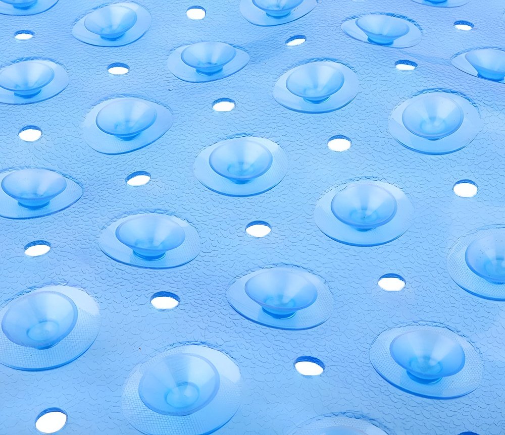 40" Translucent Blue Bubbles Non Slip Bathtub Mat. Bath rug in blue plastic.
