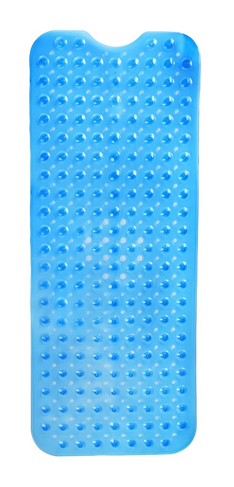 40" Translucent Blue Bubbles Non Slip Bathtub Mat. Bath rug isolated on a plain white background, in a blue plastic finish.