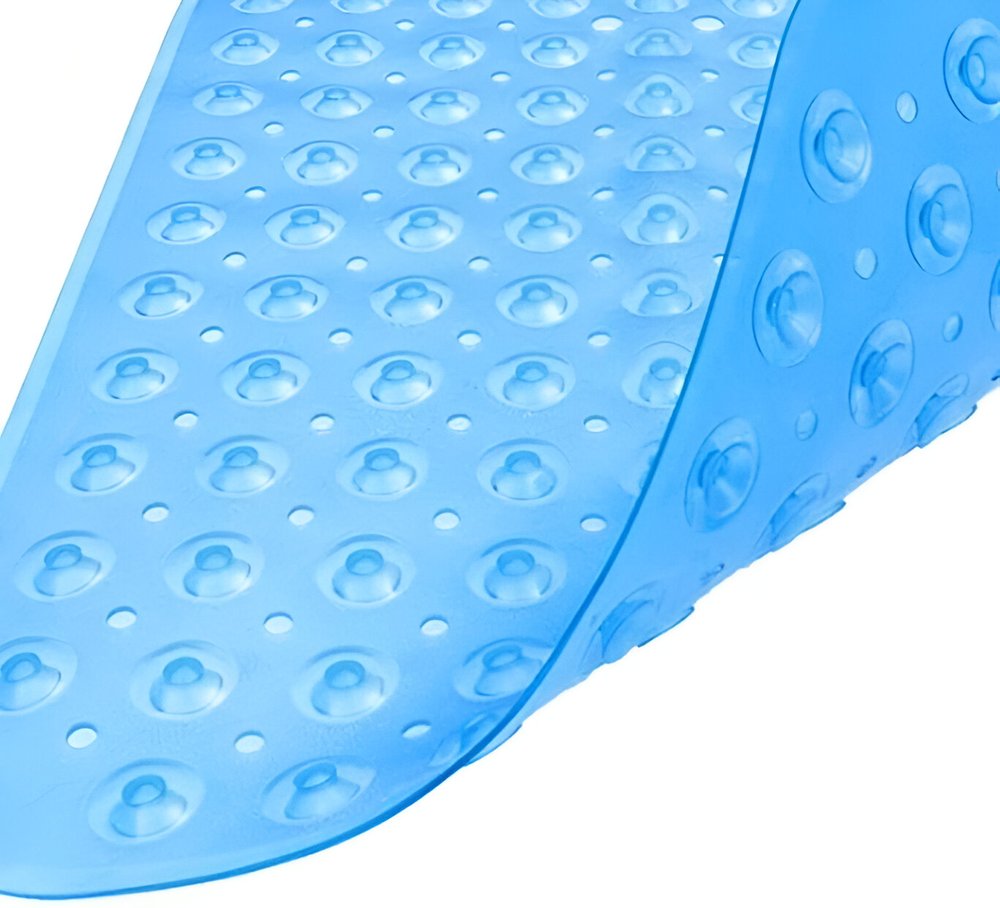 40" Translucent Blue Bubbles Non Slip Bathtub Mat. Bath rug in blue plastic.