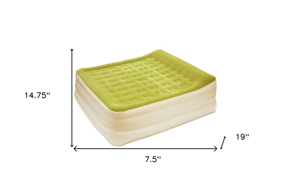 Raised Head Moss Green Inflatable Queen Size Bed Mattress on a white background
