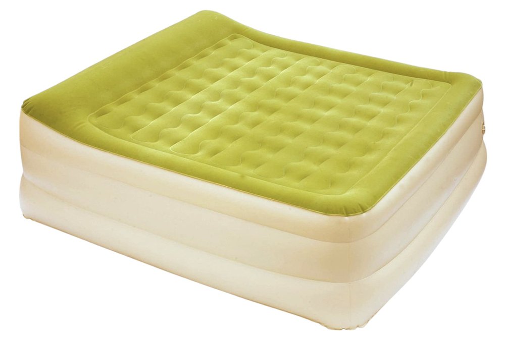Raised Head Moss Green Inflatable Queen Size Bed Mattress on a white background