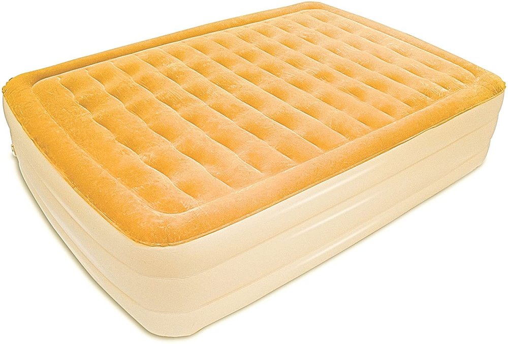 Dreamy Golden Inflatable Queen Size Air Mattress on a white background