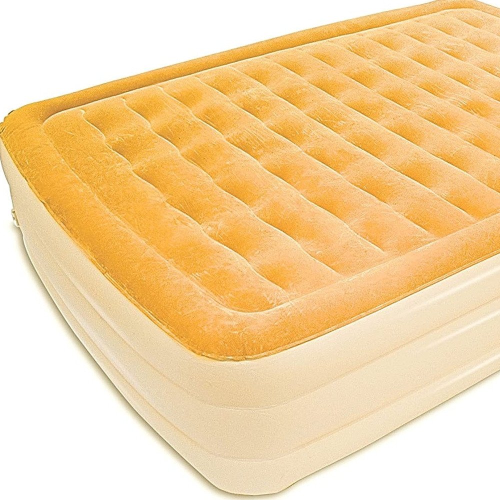 Dreamy Golden Inflatable Queen Size Air Mattress on a white background