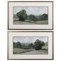 Set of Two Green Trees Framed Art on a white background