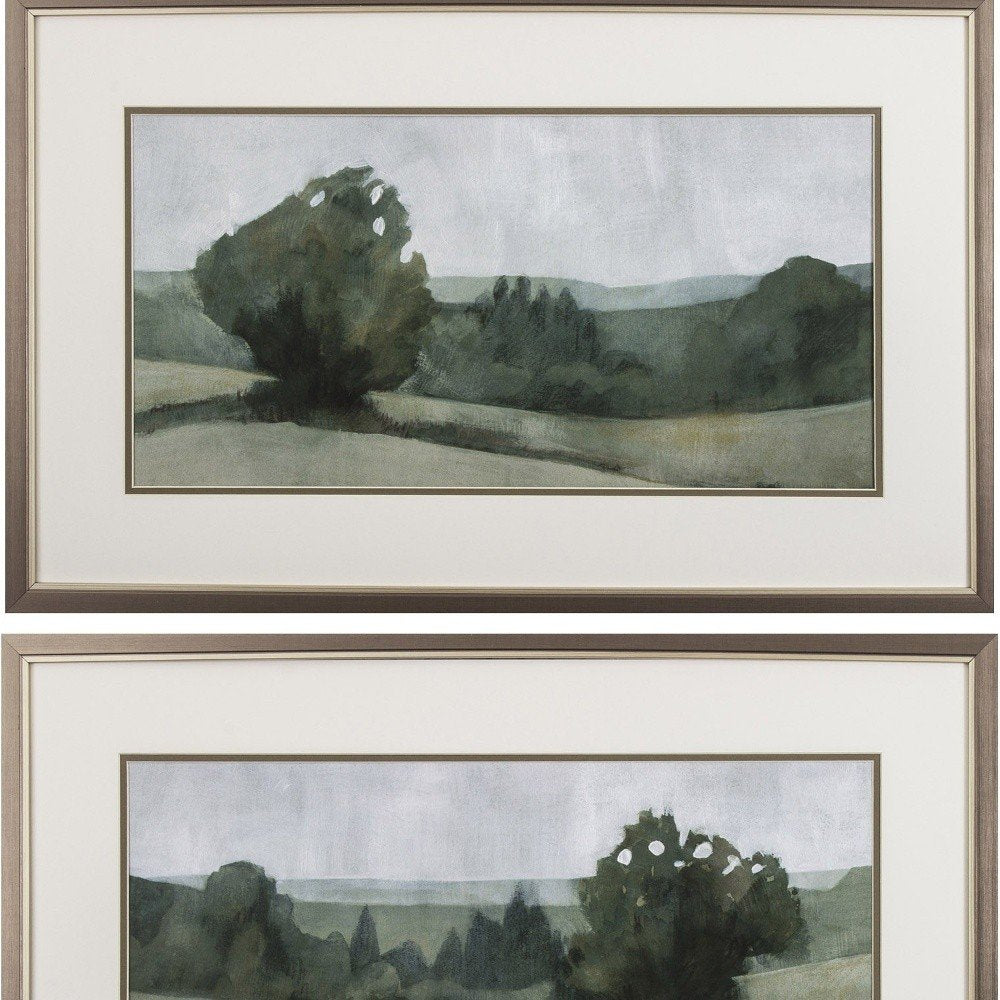 Set of Two Green Trees Framed Art on a white background