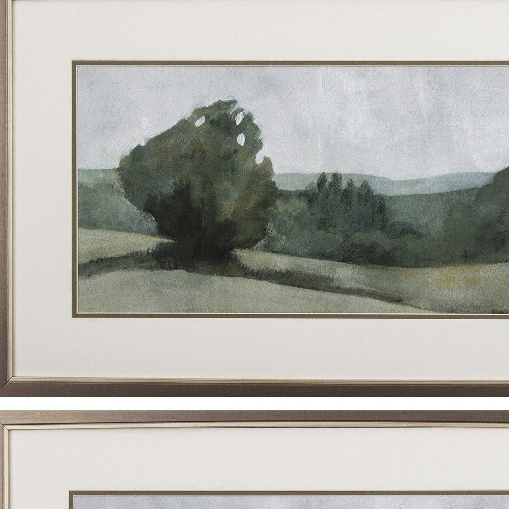 Set of Two Green Trees Framed Art on a white background