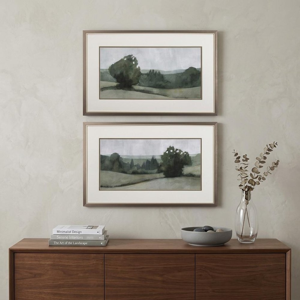 Set of Two Green Trees Framed Art in a home interior