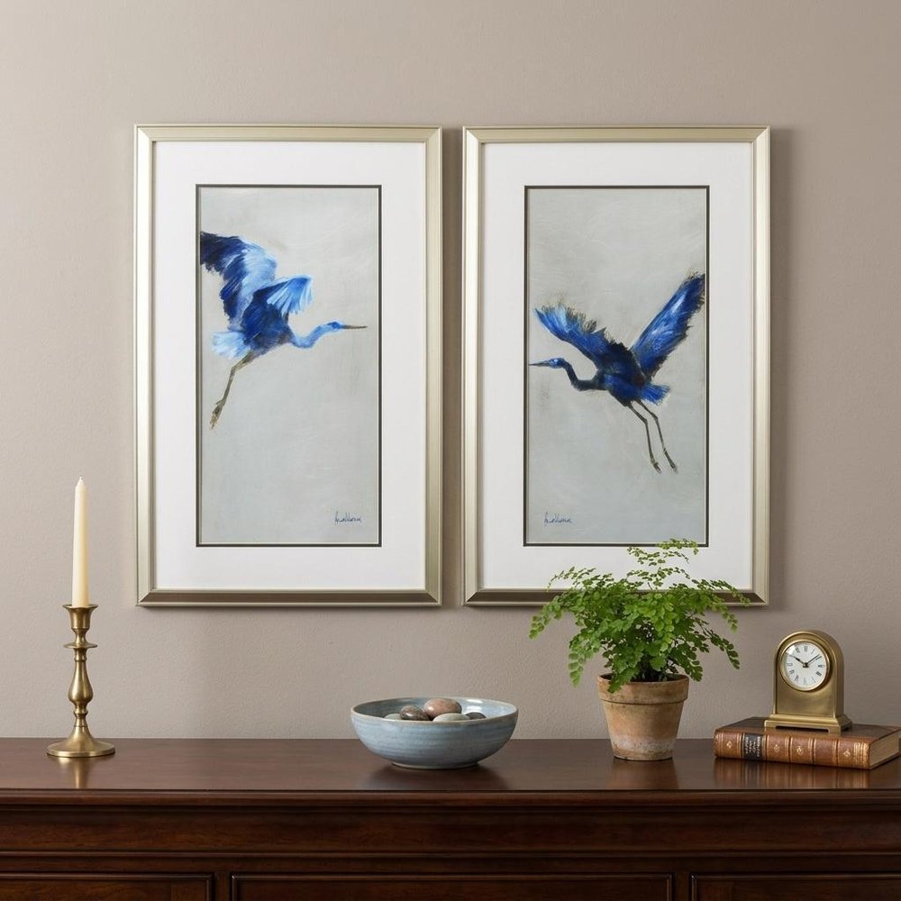 Set of Two Blue Heron Framed Art in a home interior