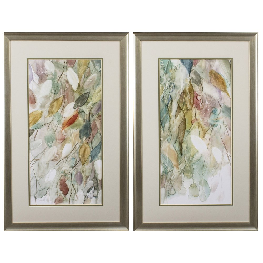 Set of Two Blue Leaves Framed Art on a white background