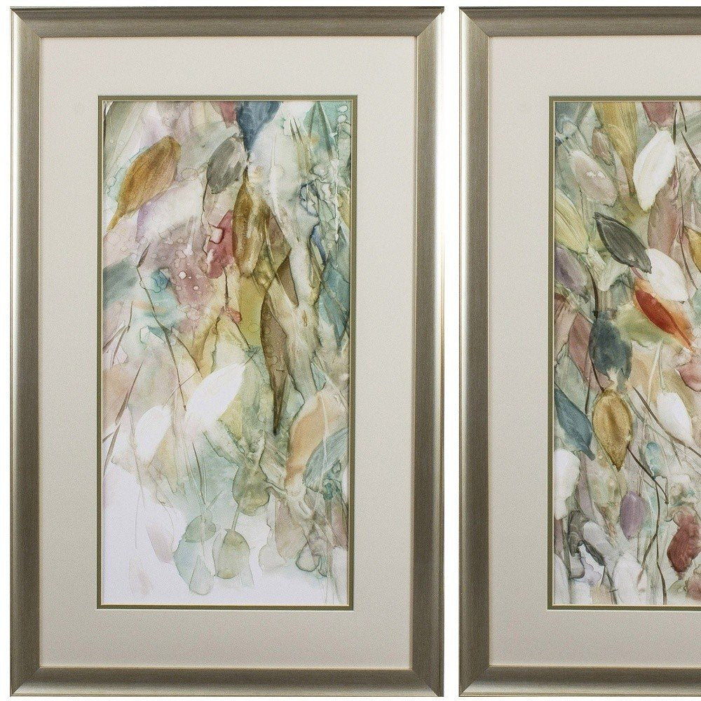 Set of Two Blue Leaves Framed Art on a white background