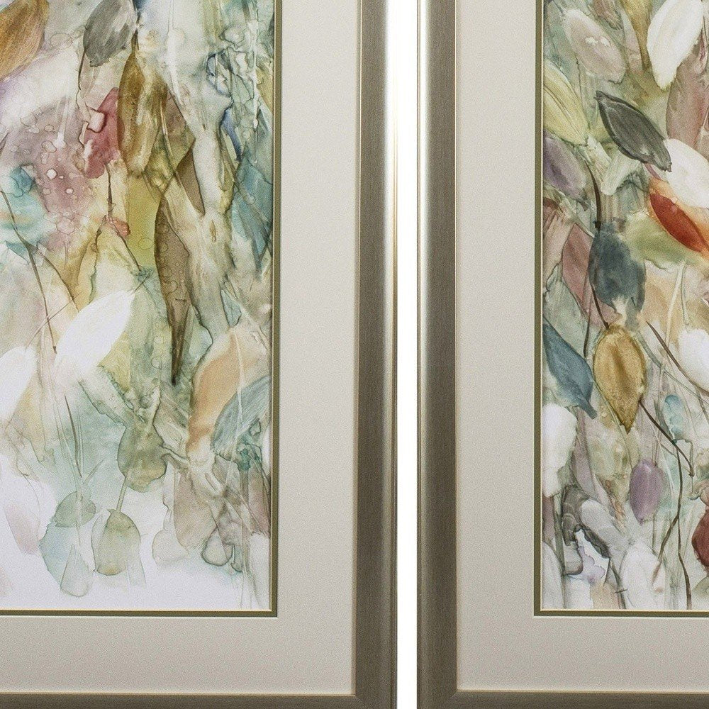 Set of Two Blue Leaves Framed Art on a white background