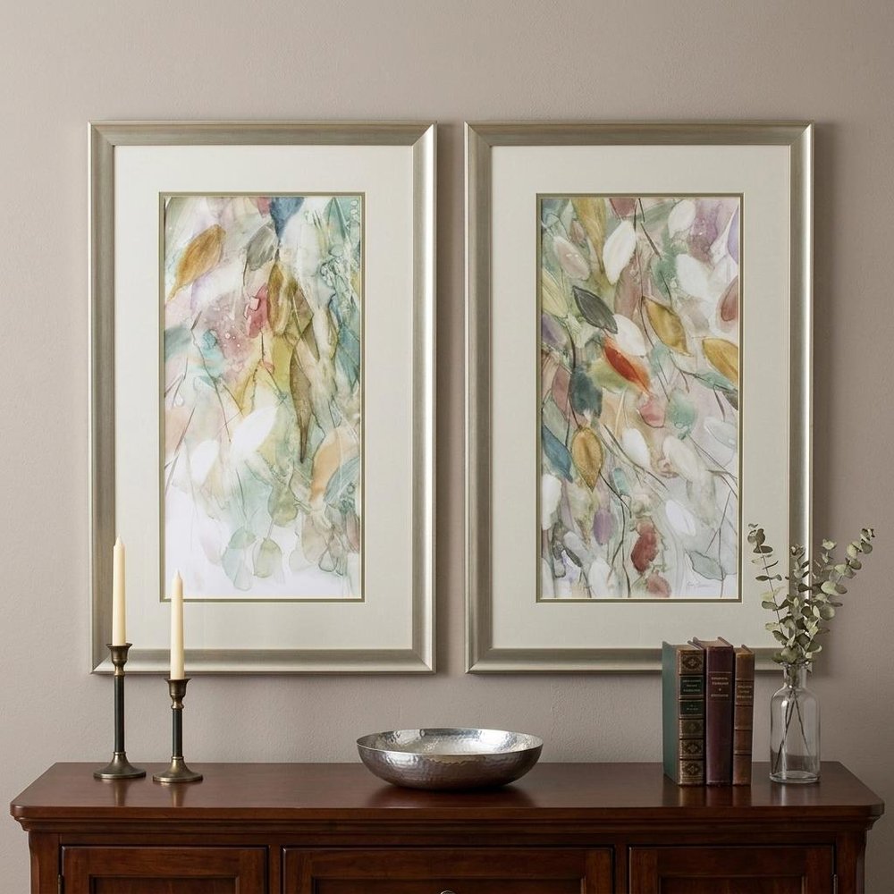 Set of Two Blue Leaves Framed Art in a home interior