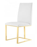 White and Gold Upholstered Faux Leather Dining Side Chair on a white background