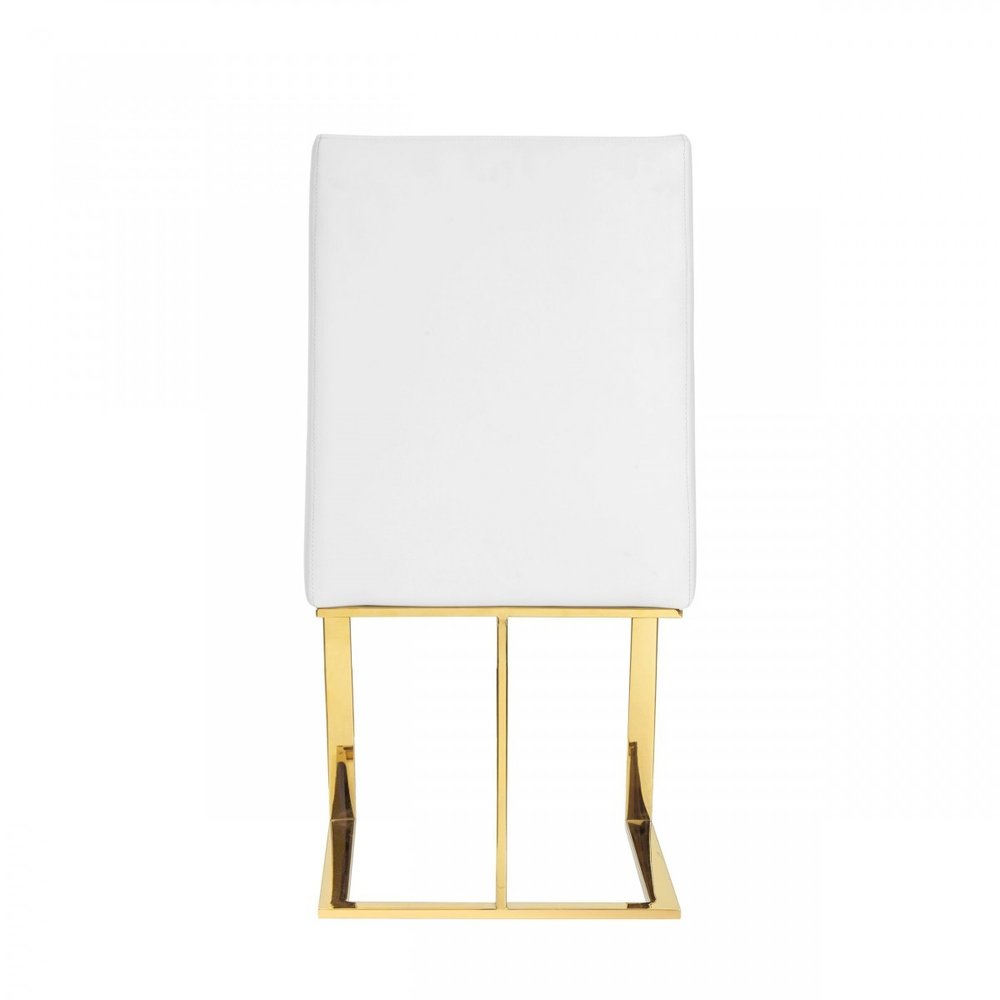 White and Gold Upholstered Faux Leather Dining Side Chair on a white background