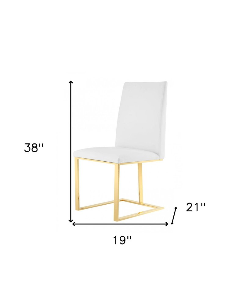 White and Gold Upholstered Faux Leather Dining Side Chair on a white background