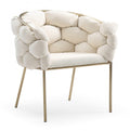 White and Brass Upholstered Fabric Dining Arm Chair on a white background