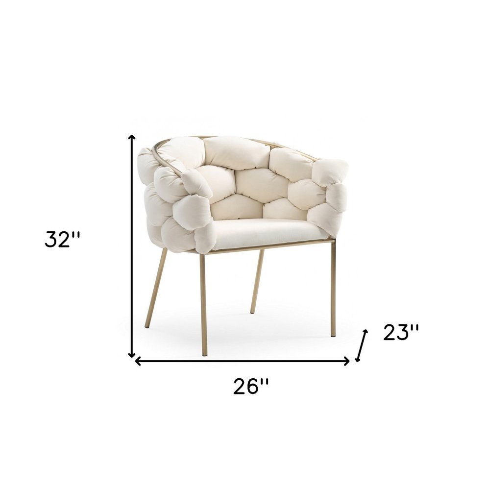 White and Brass Upholstered Fabric Dining Arm Chair on a white background