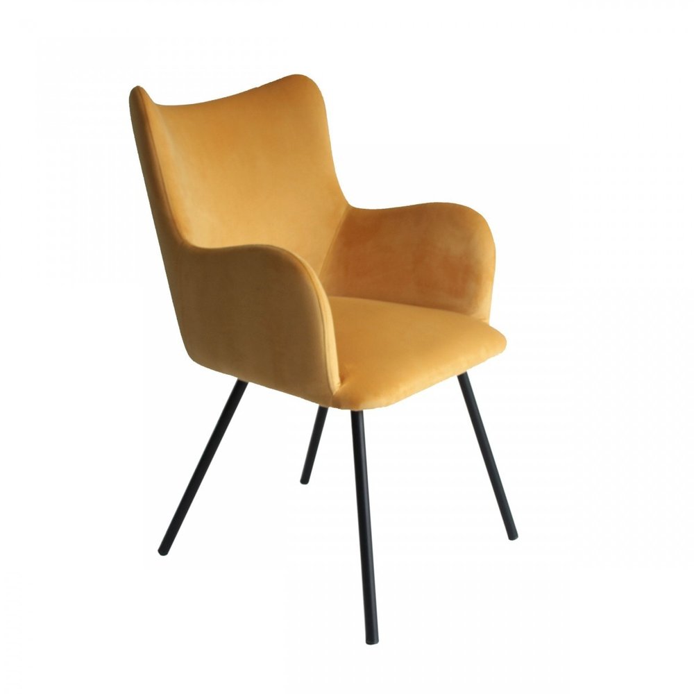 Yellow and Black Upholstered Velvet Wing Back Dining Arm Chair on a white background