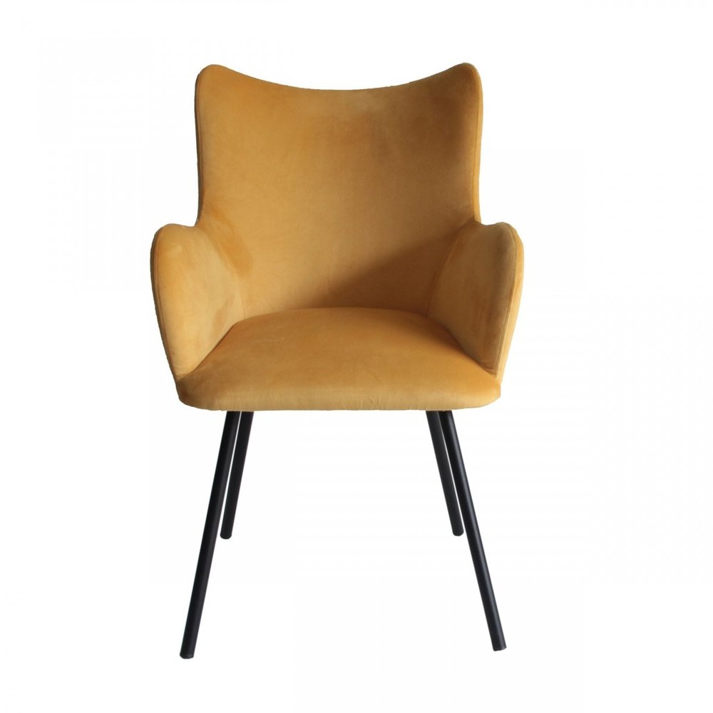 Yellow and Black Upholstered Velvet Wing Back Dining Arm Chair on a white background