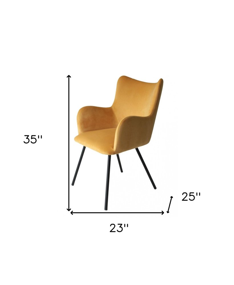 Yellow and Black Upholstered Velvet Wing Back Dining Arm Chair on a white background