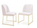 Set of Two White and Gold Upholstered Fabric Wing Back Dining Side Chairs on a white background