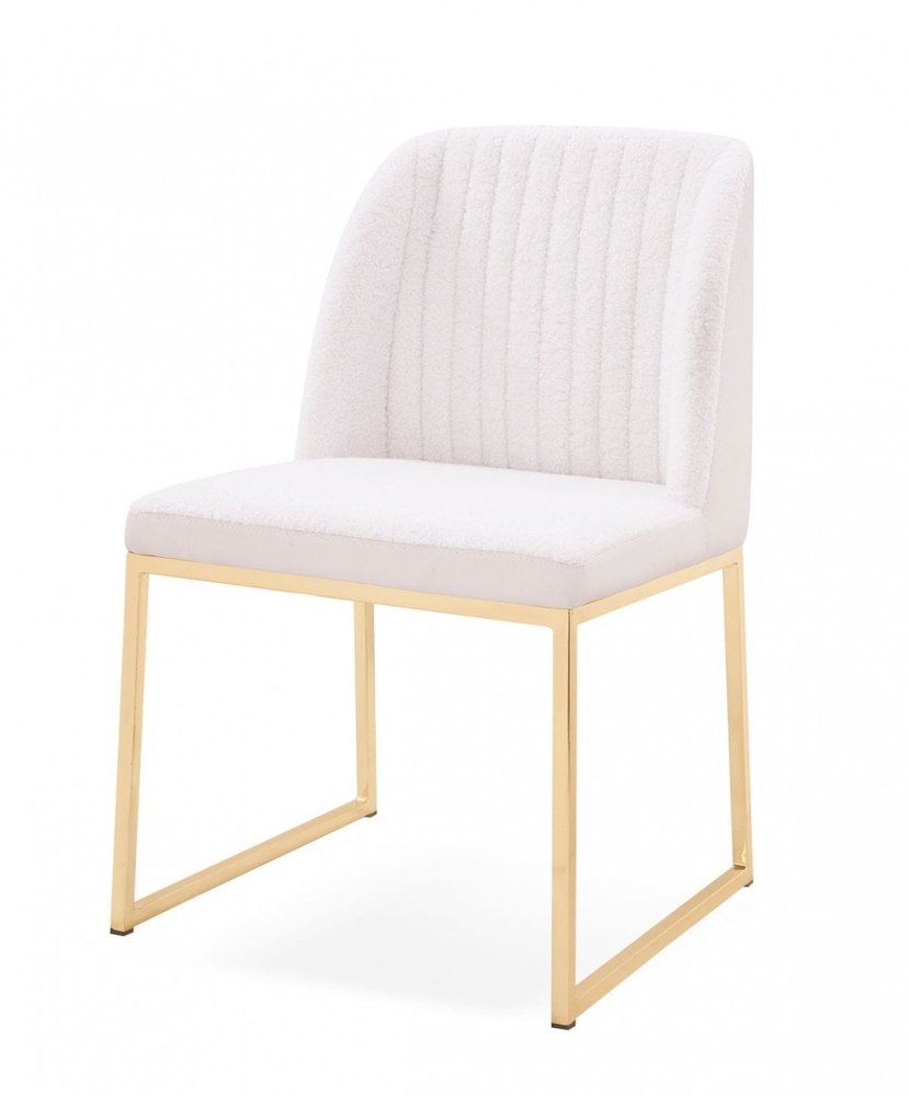 Set of Two White and Gold Upholstered Fabric Wing Back Dining Side Chairs on a white background