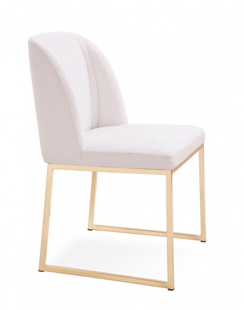 Set of Two White and Gold Upholstered Fabric Wing Back Dining Side Chairs on a white background