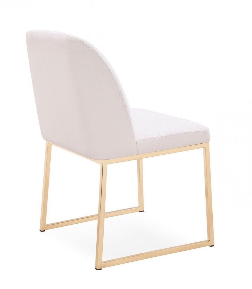 Set of Two White and Gold Upholstered Fabric Wing Back Dining Side Chairs on a white background