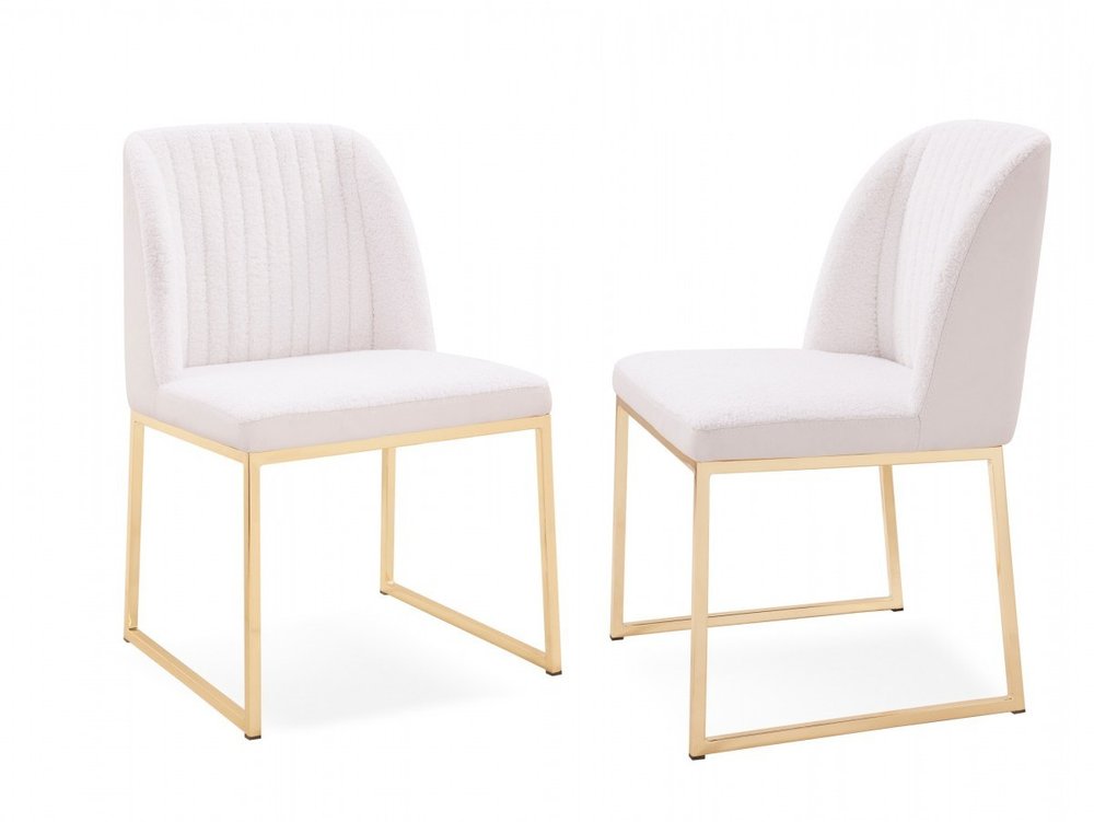 Set of Two White and Gold Upholstered Fabric Wing Back Dining Side Chairs on a white background