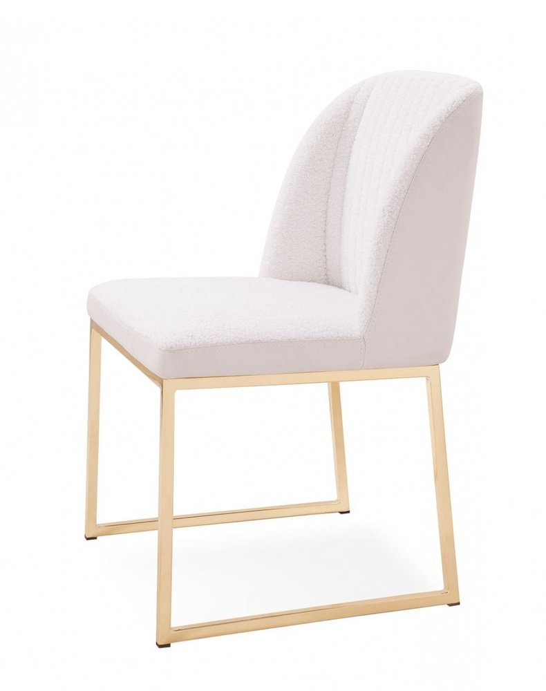 Set of Two White and Gold Upholstered Fabric Wing Back Dining Side Chairs on a white background