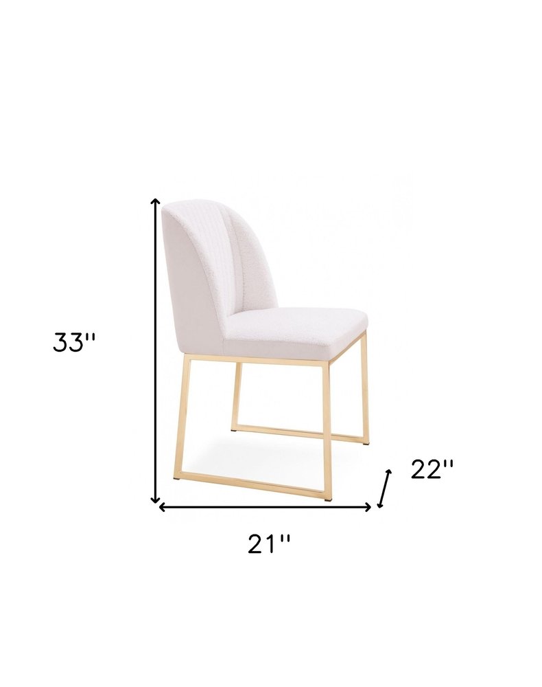 Set of Two White and Gold Upholstered Fabric Wing Back Dining Side Chairs on a white background