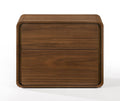 Modern Walnut Brown Nightstand with Two Drawers on a white background