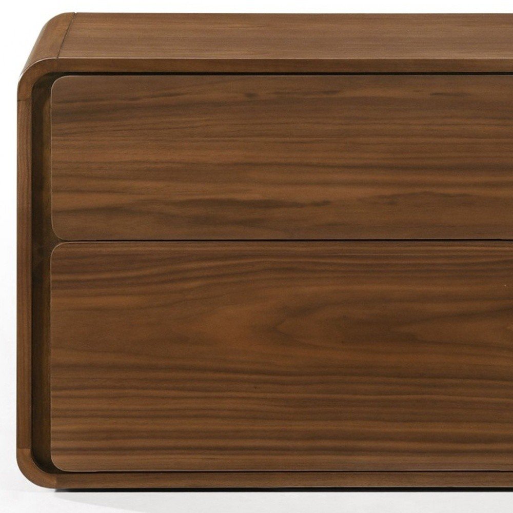 Modern Walnut Brown Nightstand with Two Drawers close-up detail