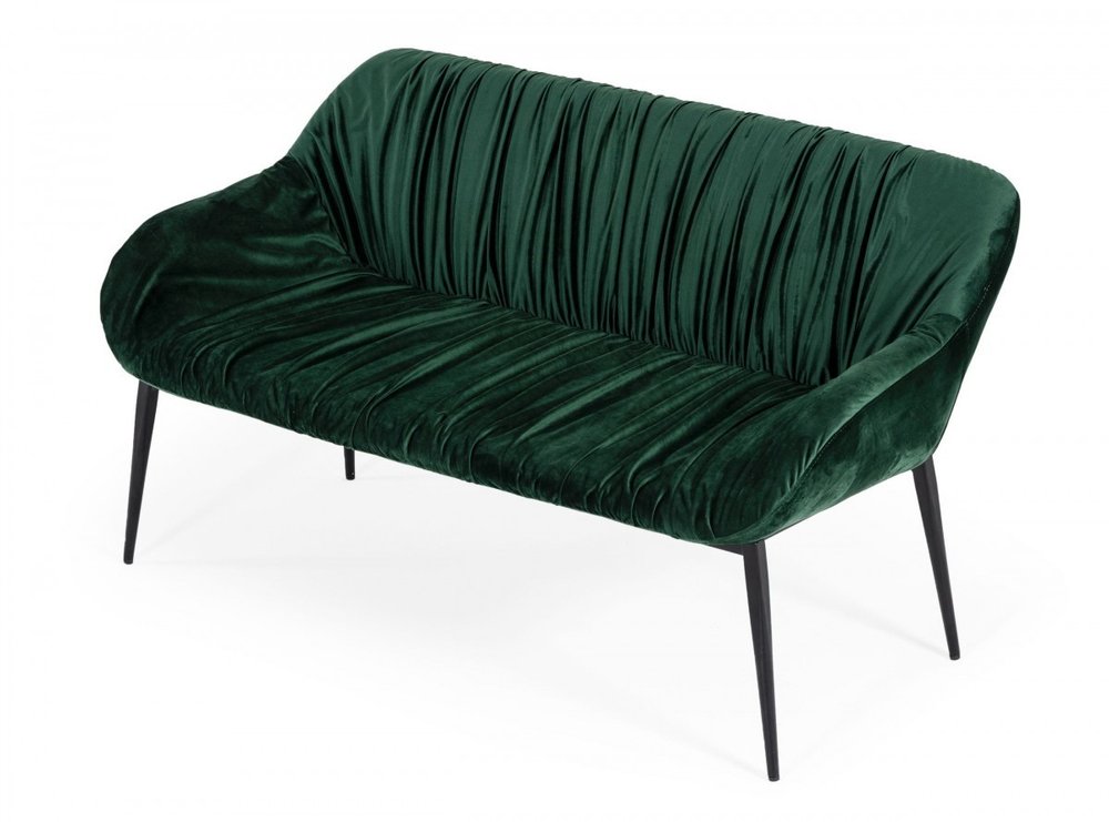 56" Green and Black Velvet Upholstered Dining Bench. Bench isolated on a plain white background, showing a black velvet surface.