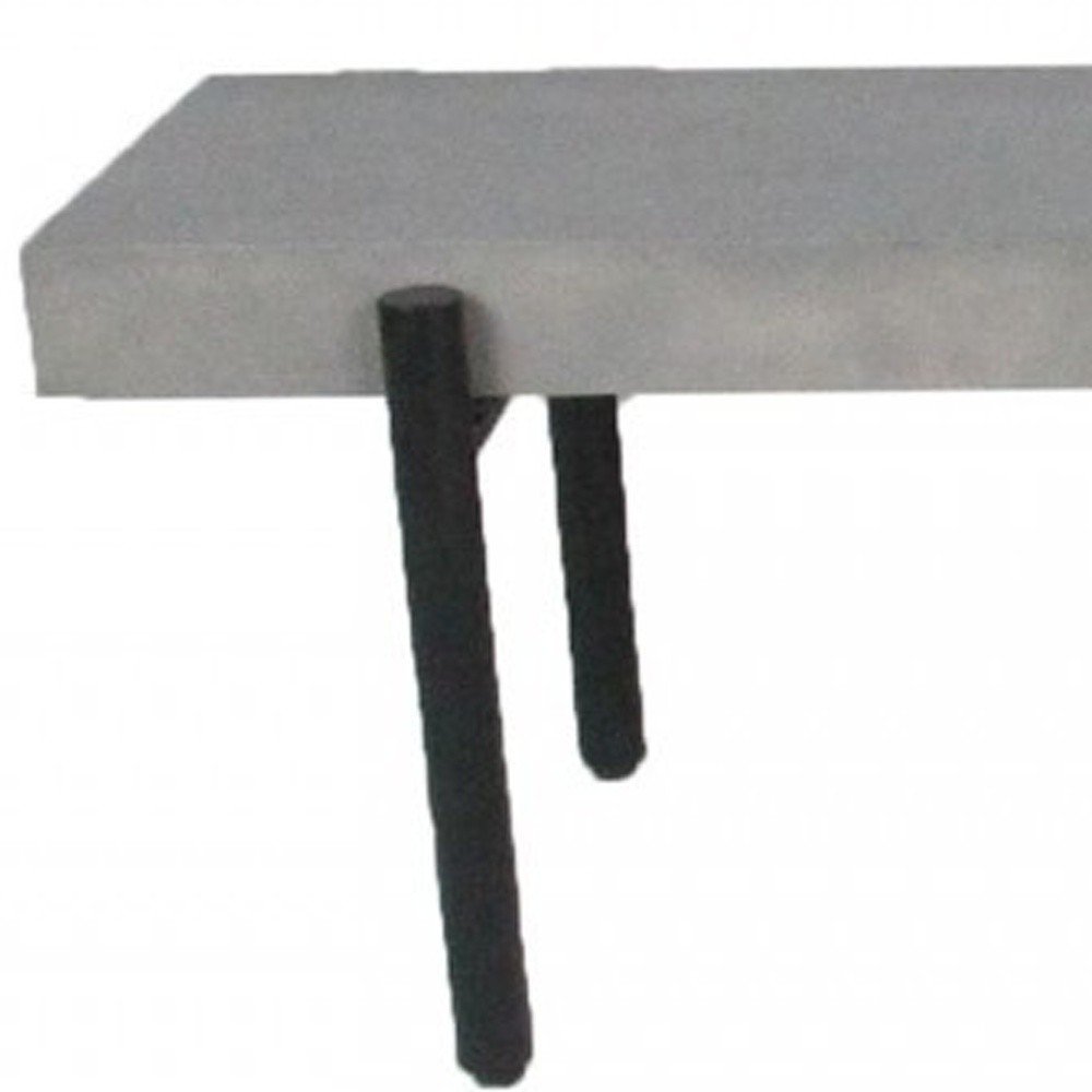 Gray concrete dining bench with black legs on a white background.