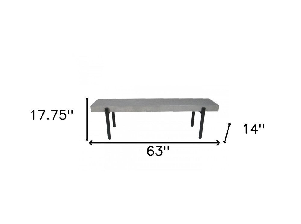 63" Gray and Black Concrete Dining Bench on a white background