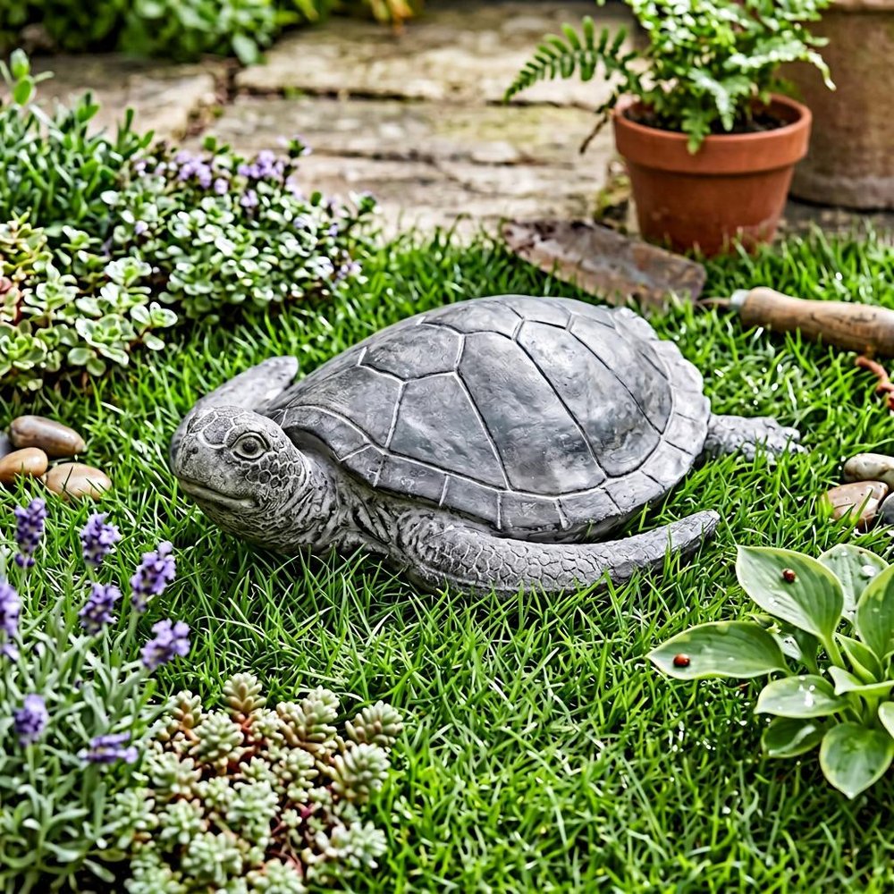 22" Sea Turtle Indoor Outdoor Statue. Outdoor accessories-decor-garden-game in gray resin.