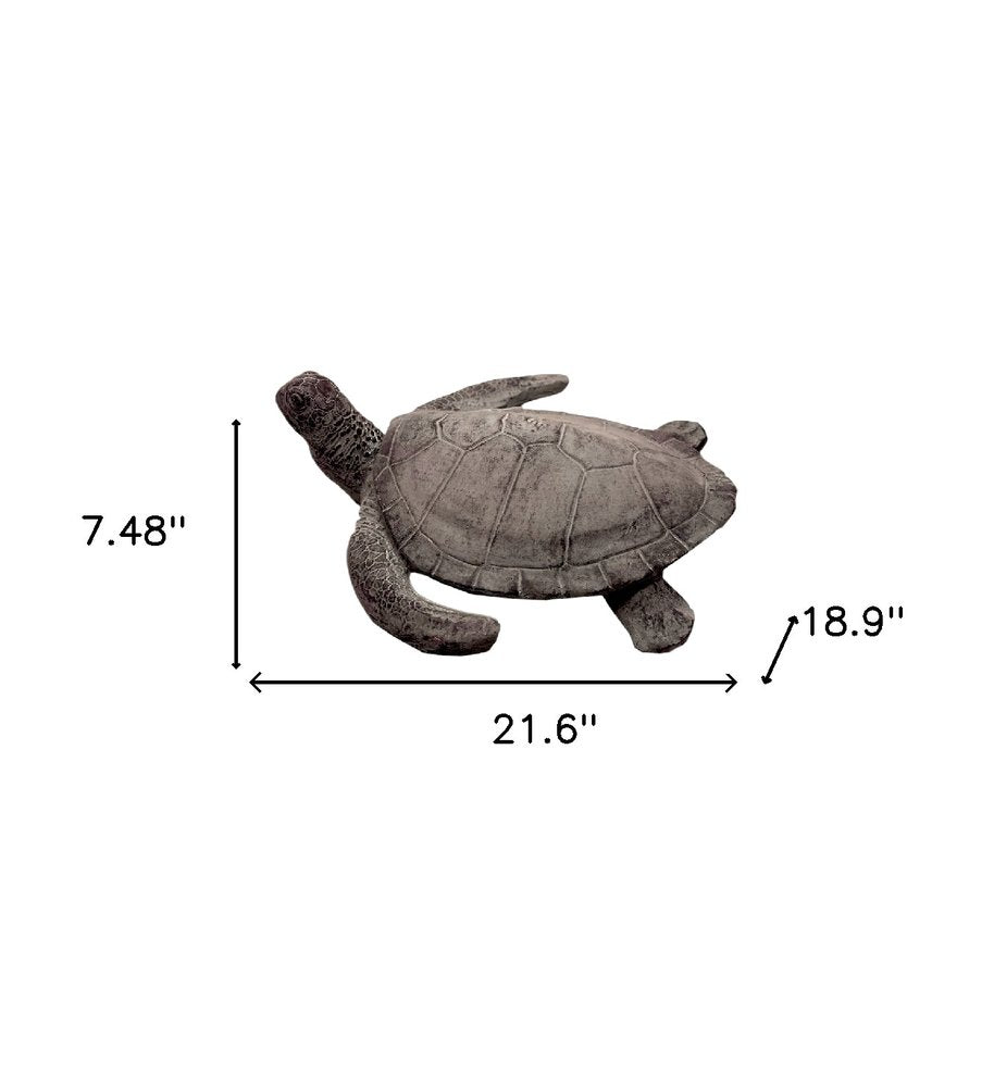 22" Sea Turtle Indoor Outdoor Statue. Outdoor accessories-decor-garden-game isolated on a plain white background, in a gray resin finish.
