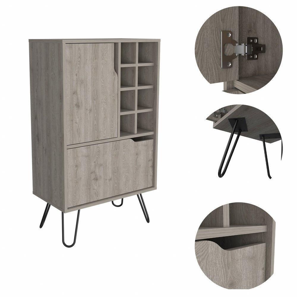 Light Gray Bar Cabinet with Two Door Panels on a white background