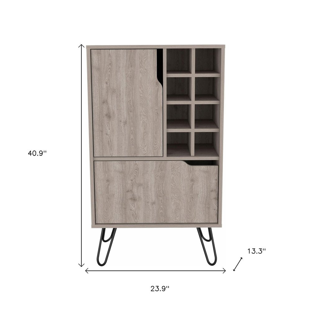 Light Gray Bar Cabinet with Two Door Panels on a white background